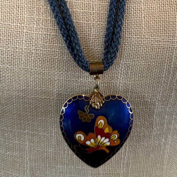 Cloisonne Two Sided Pendant on Double Cord Vintage - Picture 5 of 8